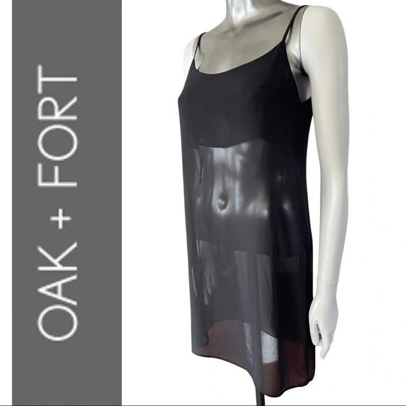 Oak + Fort  Sheer Slip Dress Black Spaghetti Strap Black Slip Small - Picture 4 of 6